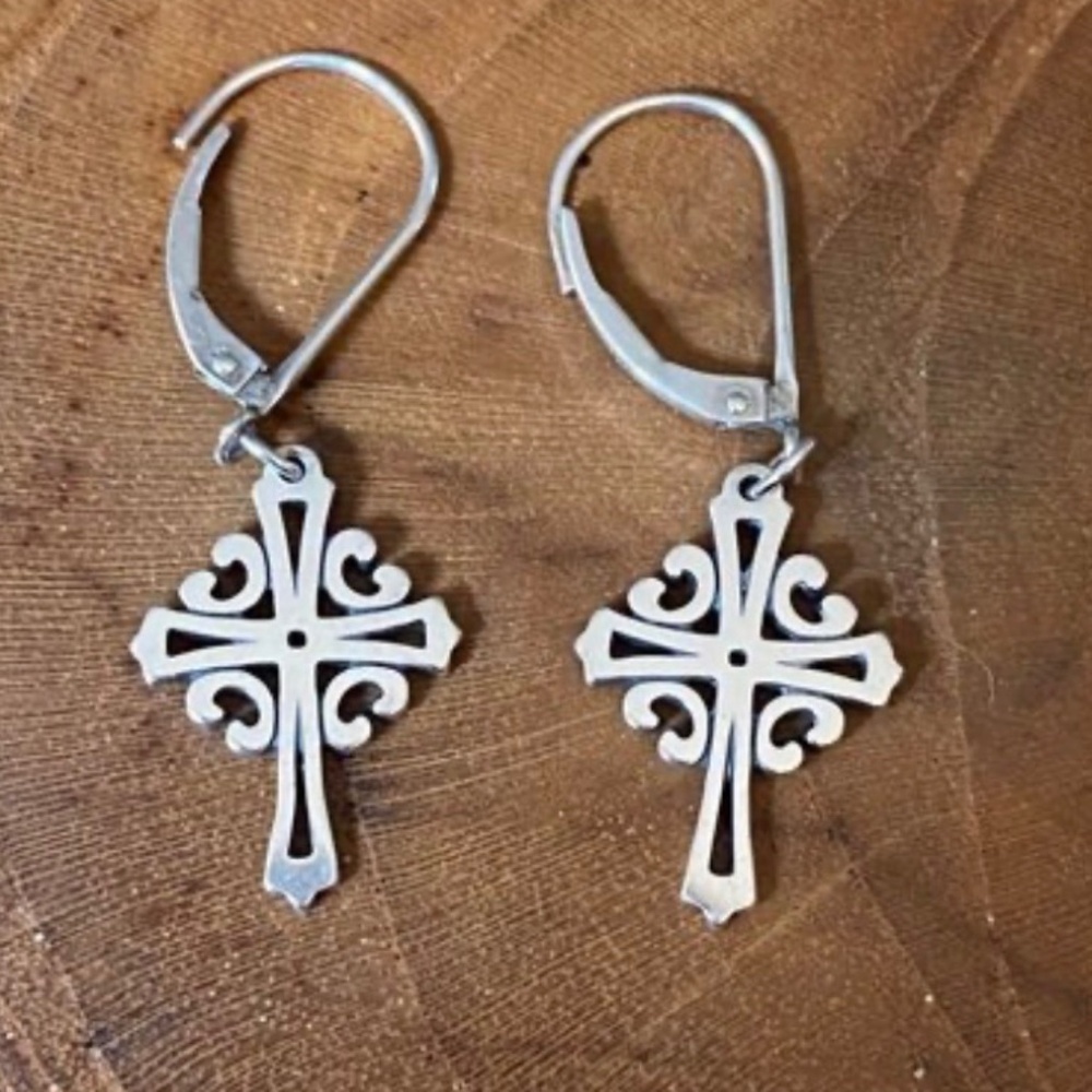 Retired James Avery adorned cross earrings